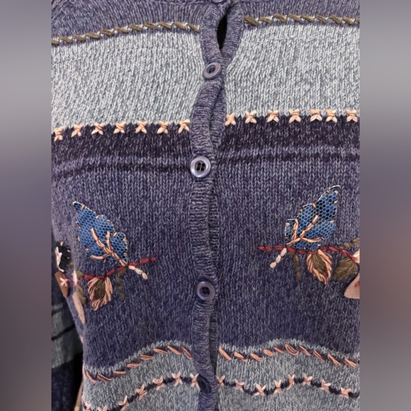 Vintage 90’s Blue Leaf Embroidered Cottagecore Cardigan - Picture 2 of 9